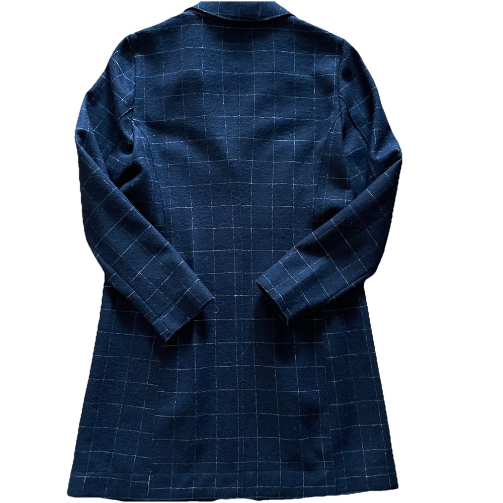 Opus Haley Window Check Blazer Women 38 Blue Longline Wool Jacket Vintage Scandi - Picture 5 of 9